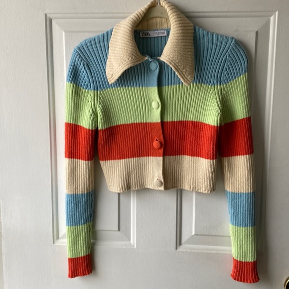 Zara Sweaters - Zara Multicolor Rib Knit Crop Cardigan Women’s Small